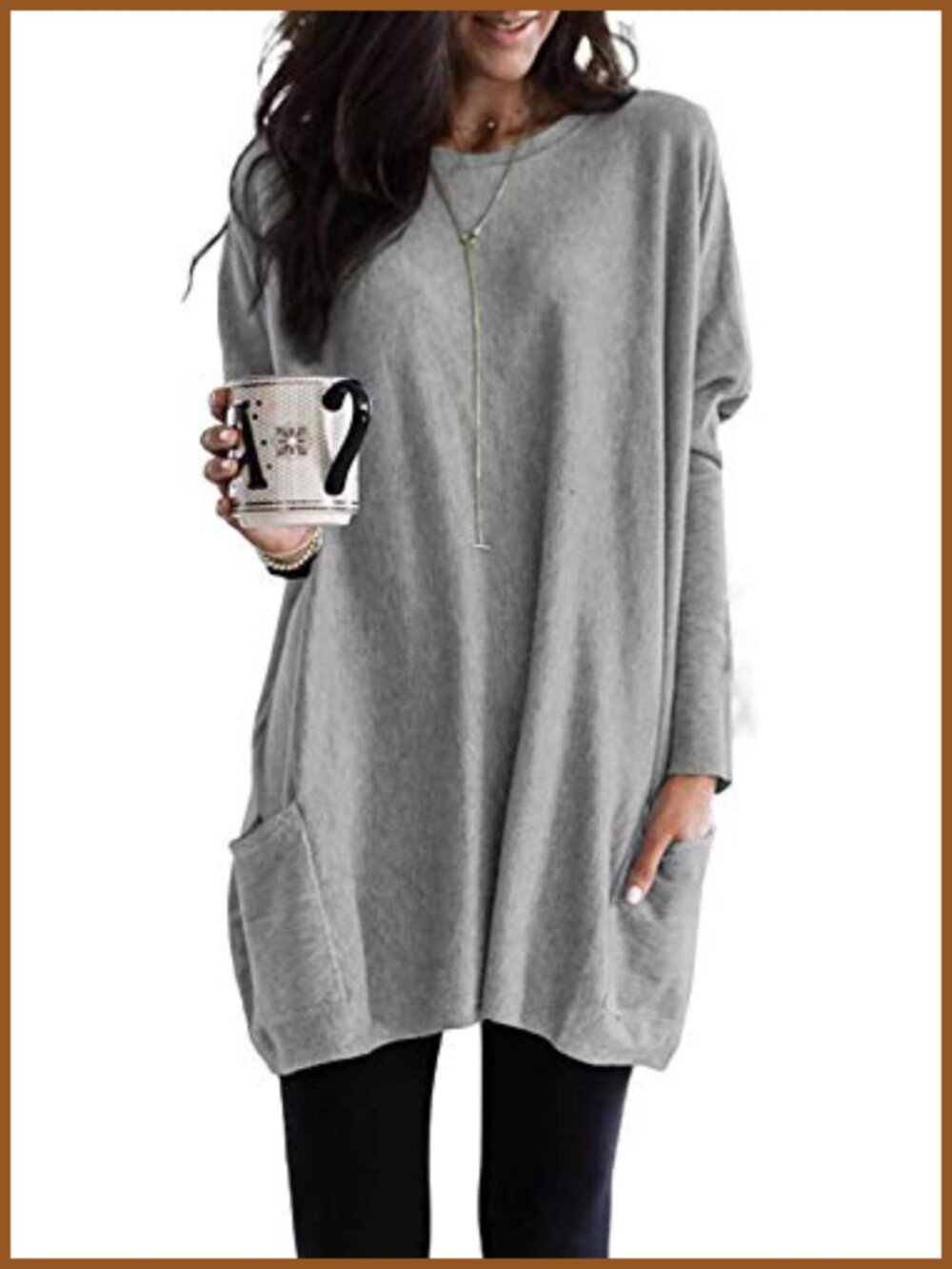 Oversized Tunic Sweatshirt Dress Long Sleeve Crew Neck with Pockets
